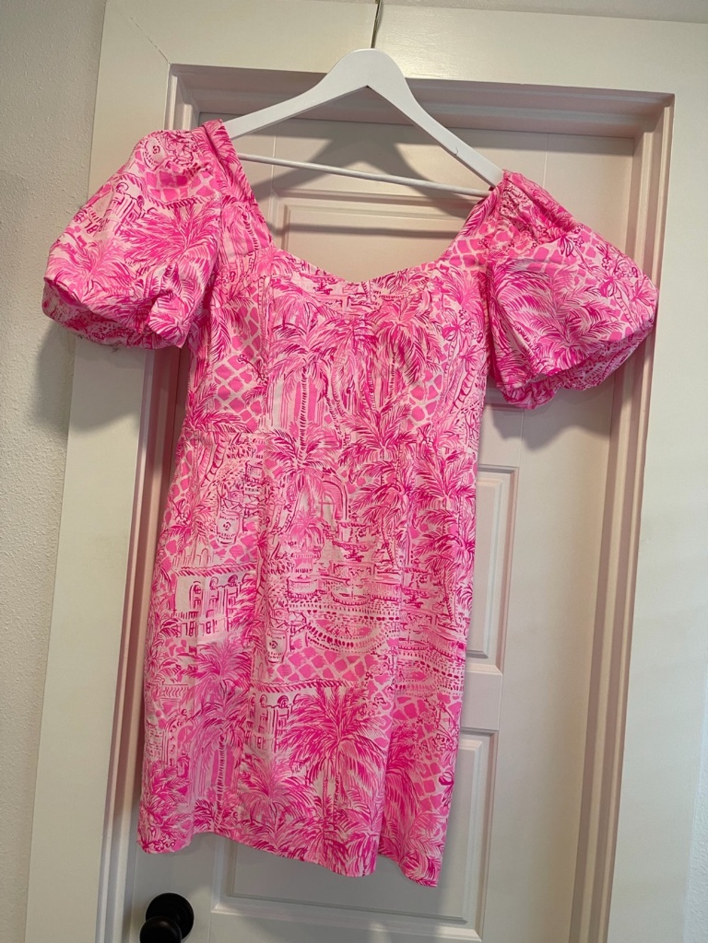 NWT Lilly Pulitzer Merian Stretch Puff Sleeve Dress Palm Beach Paradise print